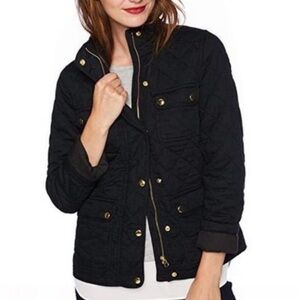 J. Crew Full Zip Button Snap Quilted Field Jacket Black Small Classic Casual